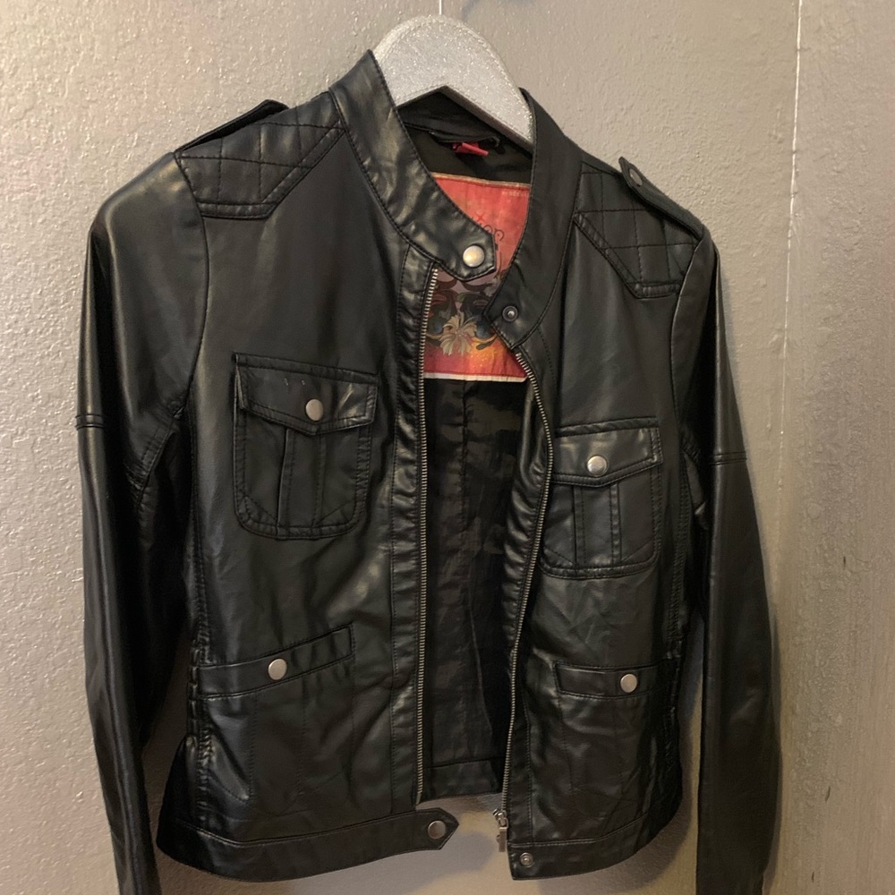 Faux Leather Bomber Jacket